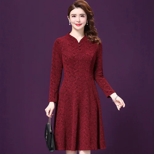 Осеннее женское платье новый стиль Зимняя мода v образный вырез невидимая молния