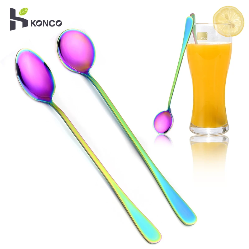 KONCO 2 шт. чайные ложки столовые приборы из нержавеющей стали Радужная кофейная
