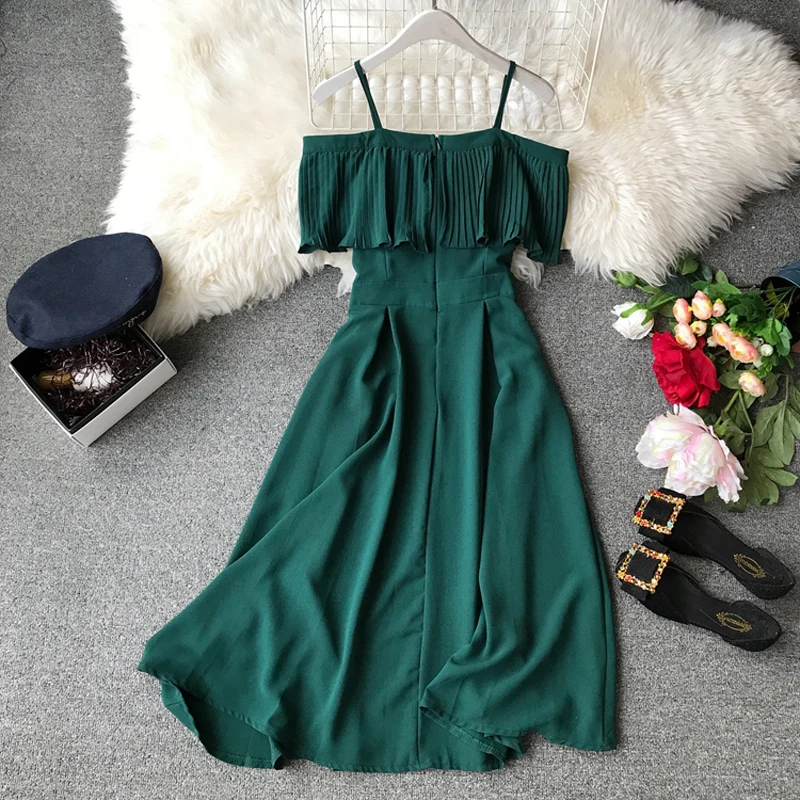 

Summer Dress 2019 Korean Pleated Strapless Boho Beach Party Dress for Women long Dress Elegant Ladies Dresses Vestidos