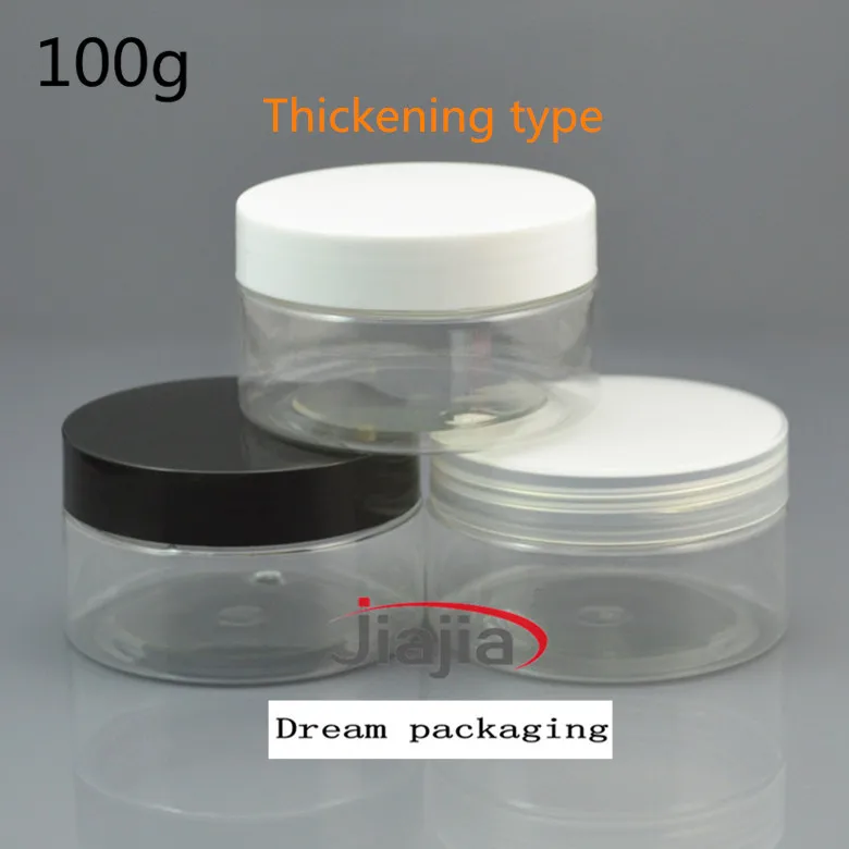 30 шт. прозрачный цвет ПЭТ банка 100 г Пластик банку с белый черный или колпачок