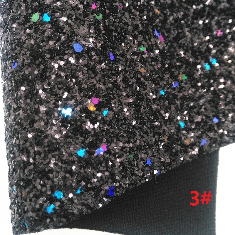 BLACK Chunky Glitter Canvas Sheet, 8"x11" Glitter Sheets, Plaids Stars Faux Leather Sheet For Hair Bow& Earring Fabric XM052