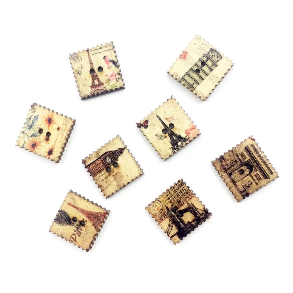 50 шт. квадратные винтажные пейзаж деревянный кнопки для одежды декоративные