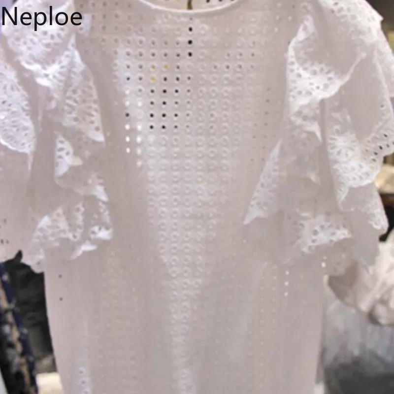 Женская блузка с коротким рукавом Neploe белая и розовая оборками лето 2020|Блузки| |