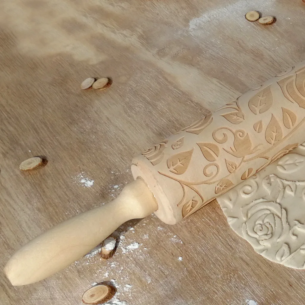 Flower Embossing Rolling Pin Baking Cookies Biscuit Fondant Cake Dough Engraved Roller | Дом и сад
