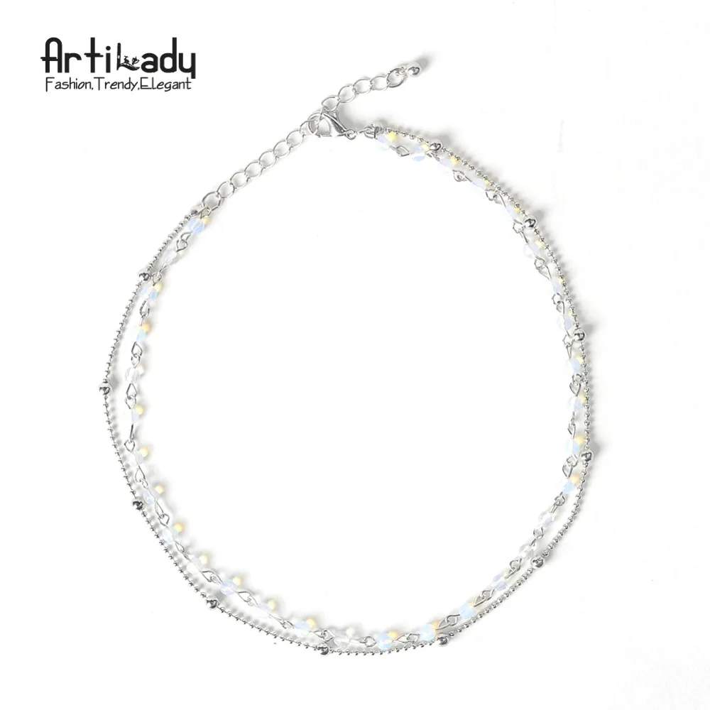 

color 2 layer choker necklace fashion opal stone beads chokers necklaces for women jewelry gift