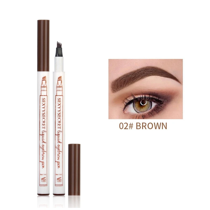 02 Brown Новинка, 3 цвета, жидкая ручка для бровей, водостойкая, вилка, кончик татуировки, супер прочный, микроблейдинг, для бровей, усилитель, ТИНТ, карандаш, защита от пятен - Цвет: 02 Brown