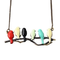 bird on a branch family love necklace colorful enameled birds necklace enamel animal jewelry
