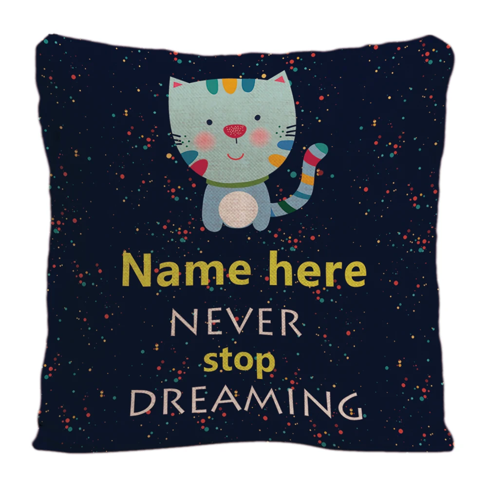 Чехол для подушки с изображением кошки пятнами наволочка надписью Never Stop Dreaming