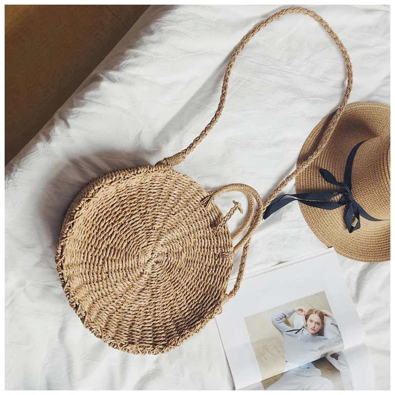 Плетеная пляжная сумка модные повседневное Tote ручная соломенная женская через