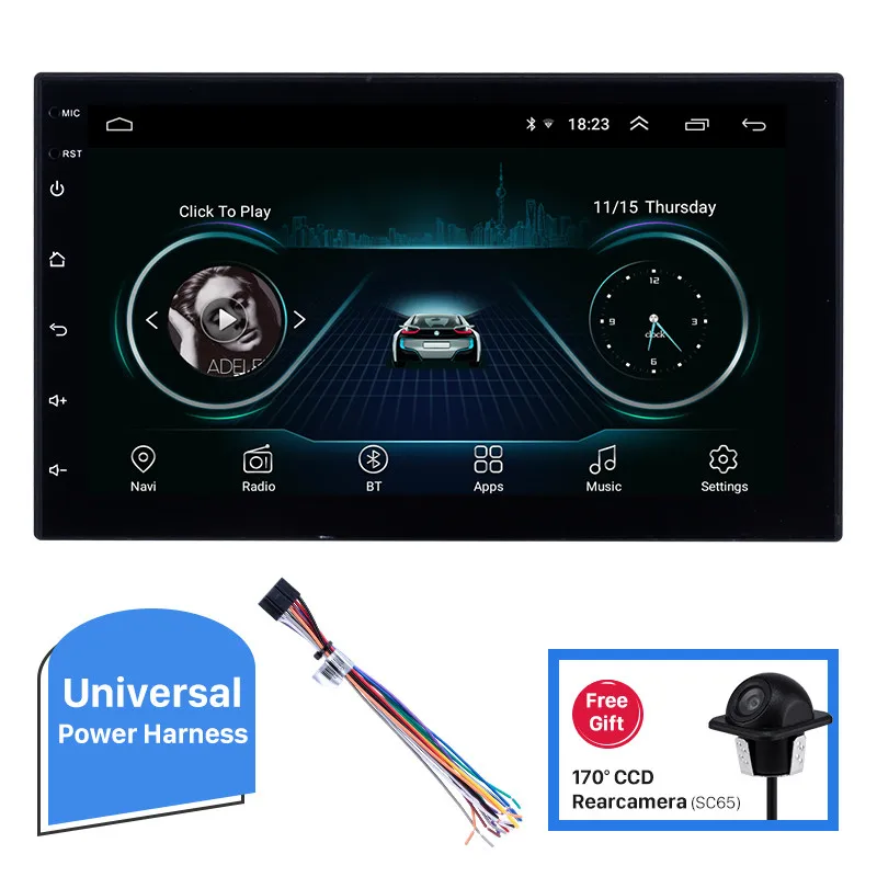 With Rear camera Android 8,1 4 ядра 2 г+ 32 Универсальный двойной 2Din автомобиля аудио; стерео; GPS навигации радиоприемники Автомобильный мультимедийный плеер 7 дюймов - Цвет: With Rear camera