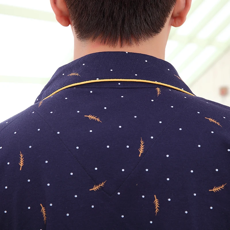 Высокое качество с длинным рукавом мужской пижамы хлопковые утепленные темно