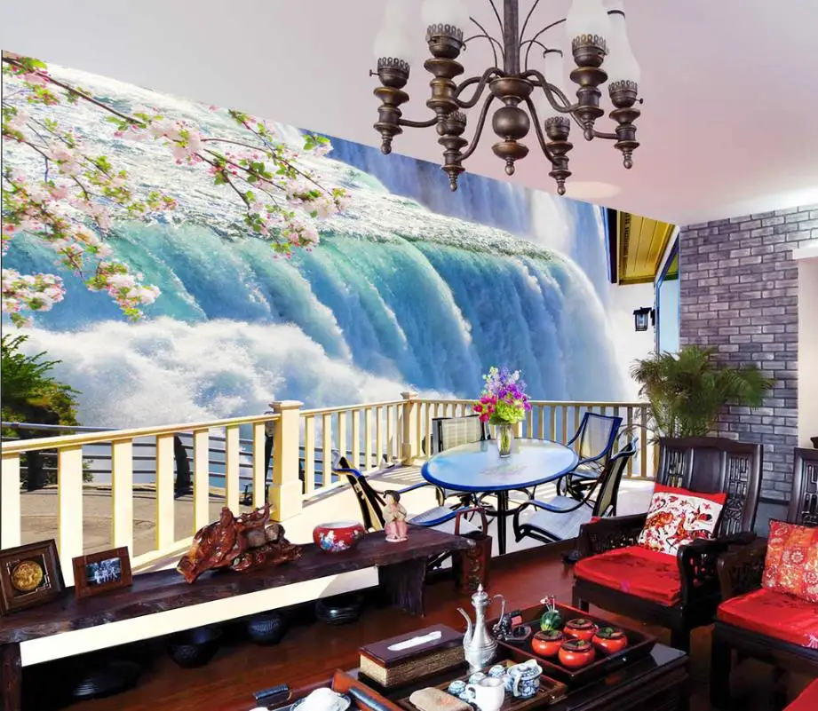 balcony Waterfall scenery 3D Landscape Wallpaper Any room Wall Mural Custom Photo | Обустройство дома