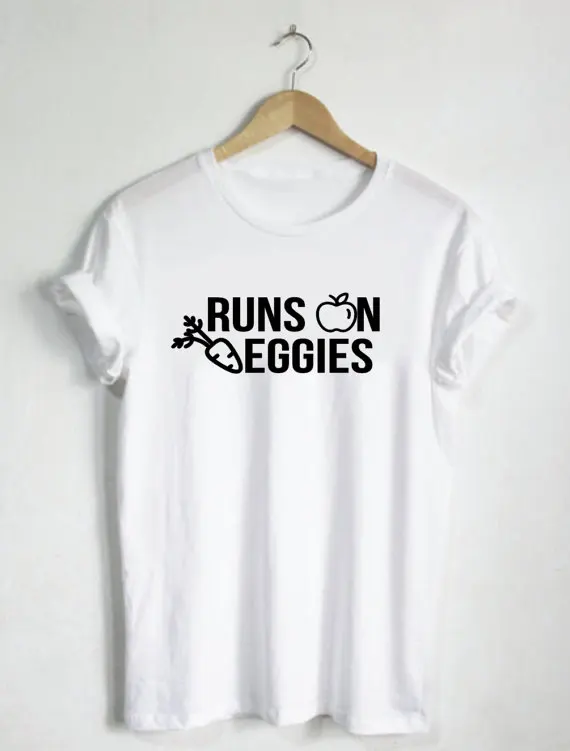 

Runs on Veggies Shirt - Womens Shirts, Unisex Tees Plant Vegetables Vegan Shirts Vegetarian Tshirts Plants Kale Humor Cute-C020