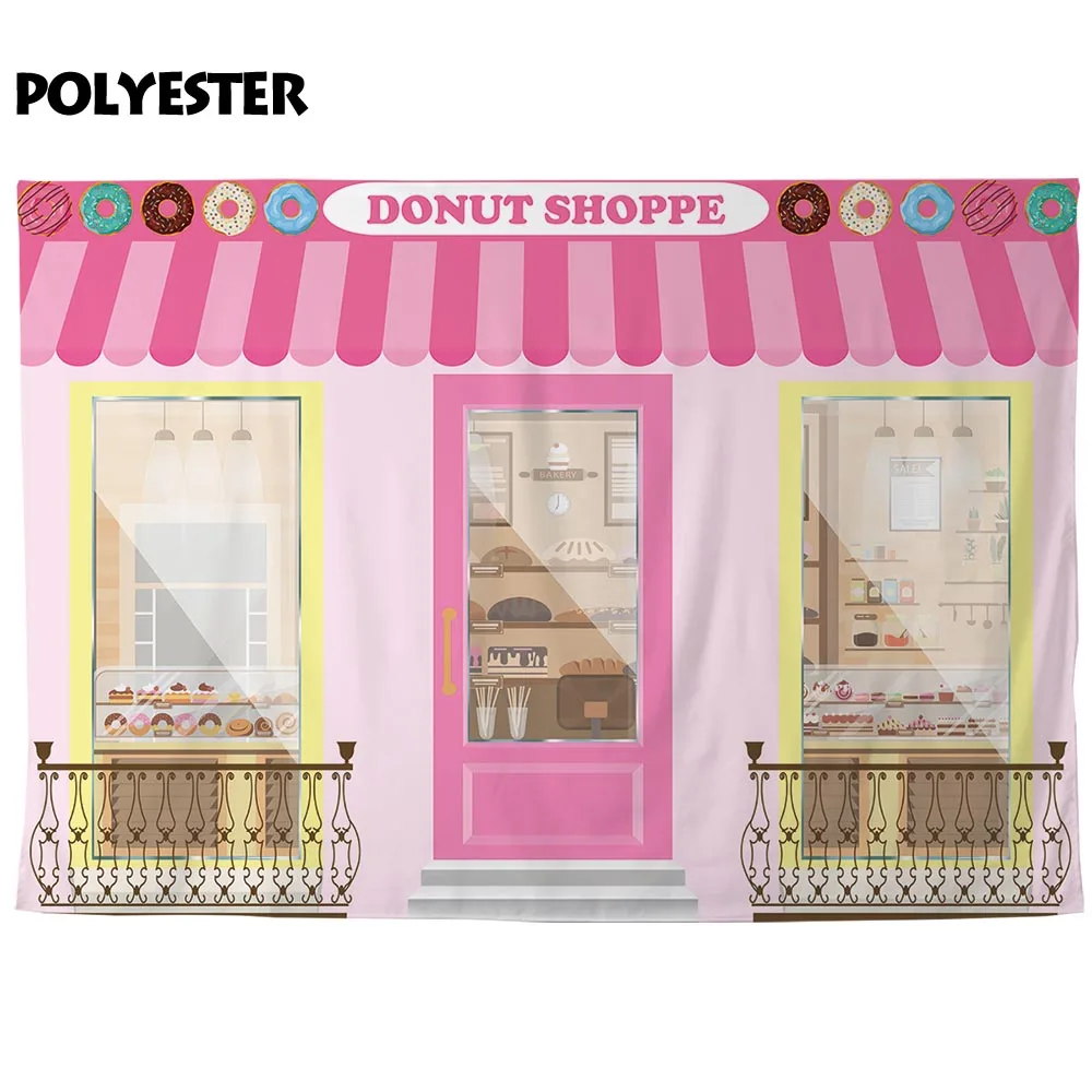 Allenjoy фото Фотофон розовый пончик шопп мультфильм дверь девушка день рождения фон