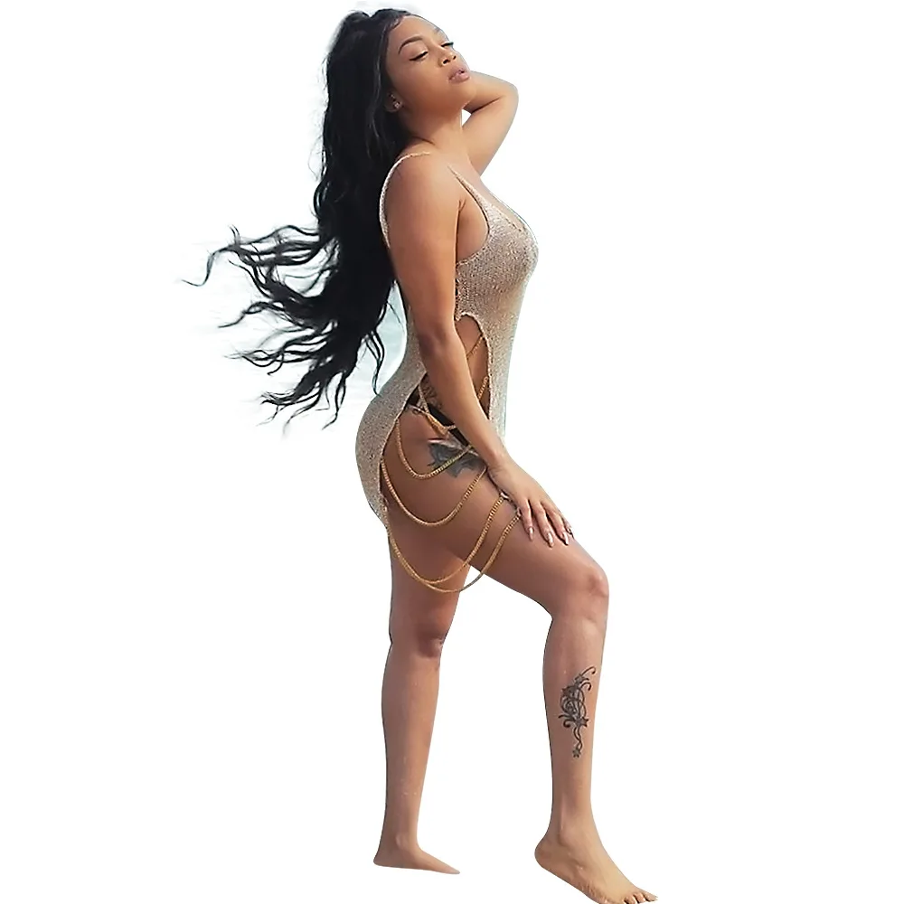 Блестящее золотистое ажурное бикини накидка 2017 сексуальное женское пляжное
