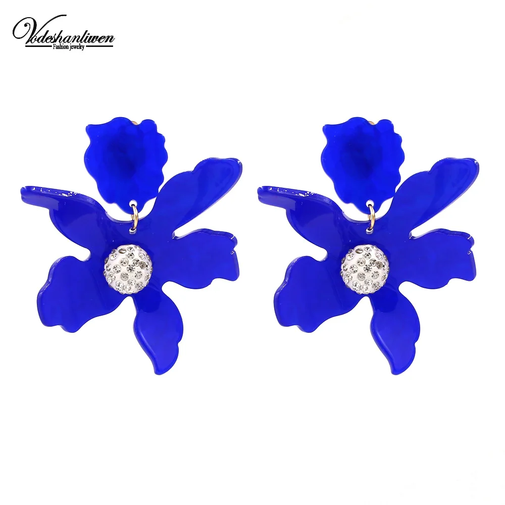 Vodeshanliwen 2018 Fashion Acrylic Flower Big Earrings For Women Party Statement Design Bohemia Resin Jewelry | Украшения и