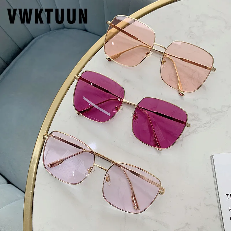 

VWKTUUN Sunglasses Women Vintage Oversized Glasses Square Shades Metal Frame Womens Sunglasses UV400 Eyewear Ocean Lens Glasses