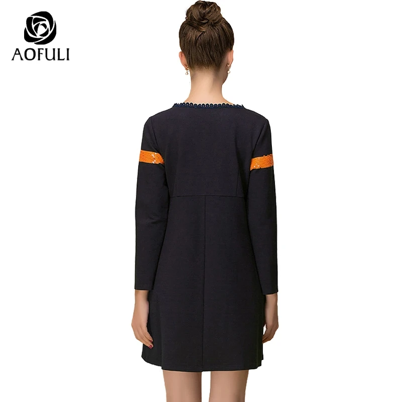 AOFULI L-3xl 4xl 5xl большой размер женское платье с блестками длинным рукавом весеннее