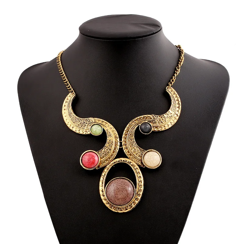 LZHLQ ожерелье стразы с этнической резьбой винтажное геометрическое металлическое