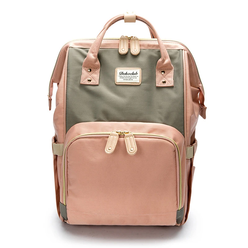 gray pink Модная сумка для подгузников, сумка для мам, многофункциональный рюкзак, Большая вместительная сумка для подгузников, Детская сумка с ремнями для коляски, для ухода за ребенком - Цвет: gray pink