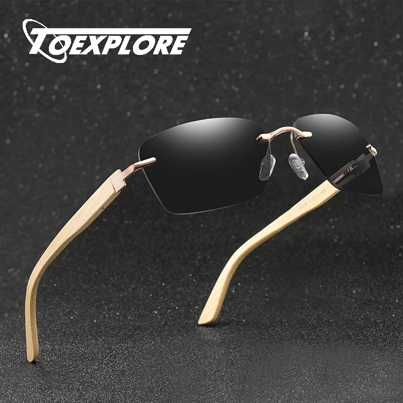 Мужские и женские очки без оправы TOEXPLORE бамбуковые солнцезащитные с деревянным