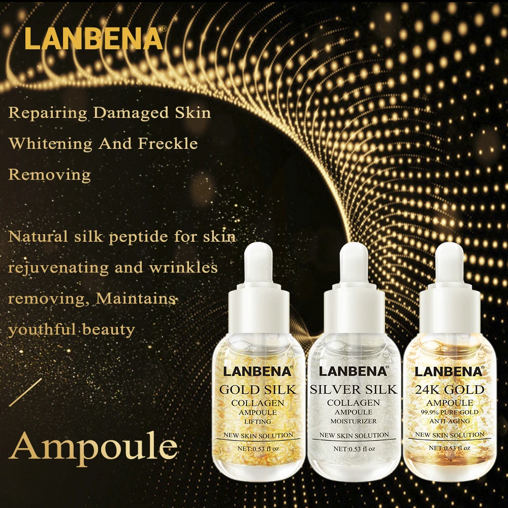 LANBENA 24K золото + золотой Шелковый коллаген серебряная шелковая ампула Сыворотка