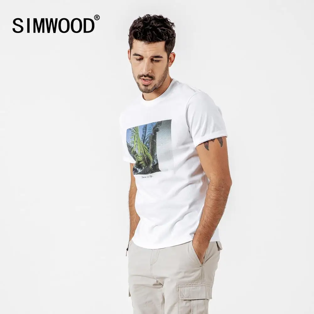 SIMWOOD, новинка, летняя футболка, мужская, короткий рукав, хлопок, принт, футболка, повседневные топы, брендовые футболки, мужские, camiseta 190055
