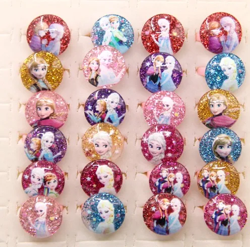 Frozen Princess patt 20 шт милые Мультяшные милые анимационные кольца Эльза из смолы, пластиковые кольца в форме цветка для детей, для маленьких девочек, ювелирные изделия оптом, смешанные партии - Цвет основного камня: Frozen Princess patt