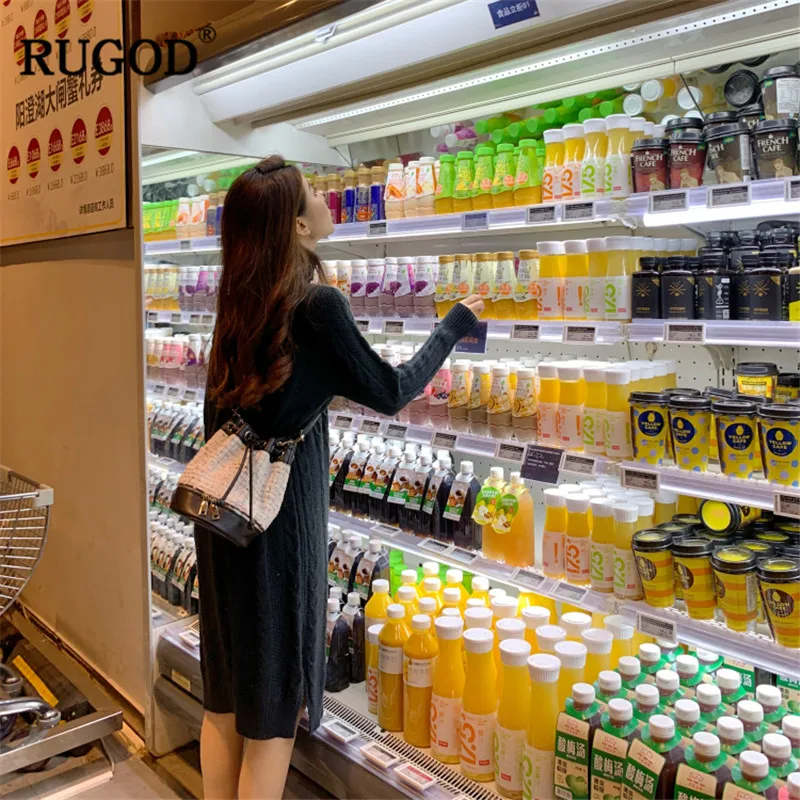 RUGOD Новый Водолазка женское платье с длинным рукавом Soild миди Модная элегантная