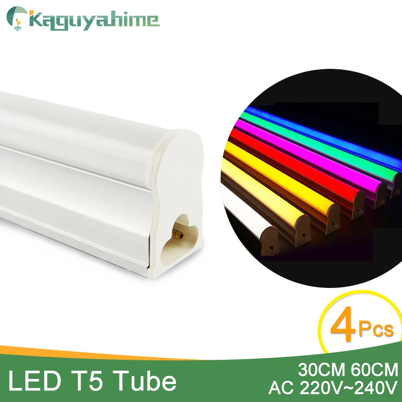 

Kaguyahime 4pcs RGB Grow LED Tube T5 LED T8 Tube Neon 220V 6W 10W Fluorescent Light LED Wall Lamp Red Green Bule Pink 30cm 60cm