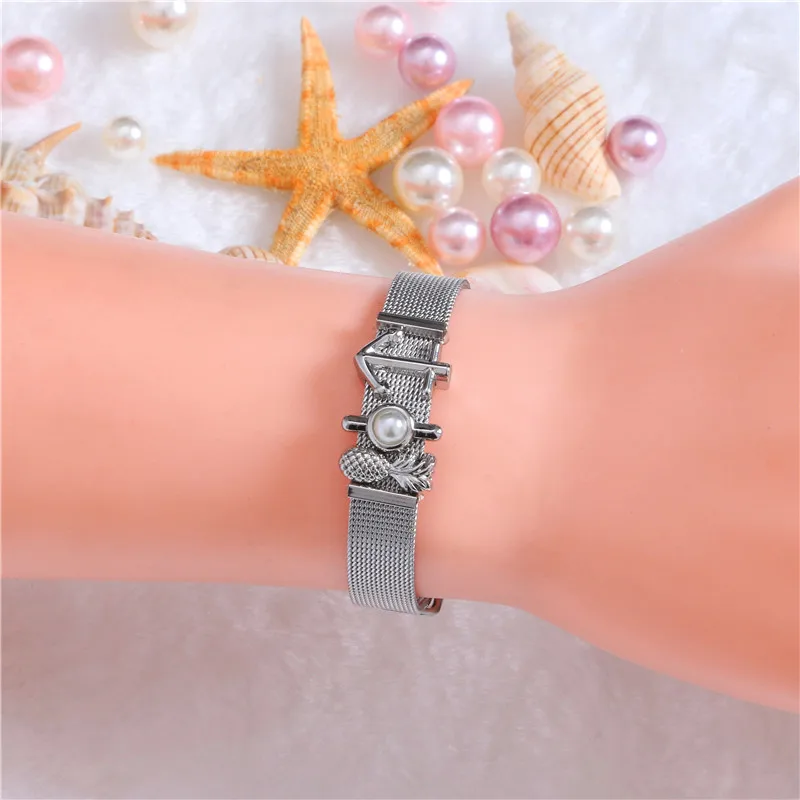 SET 5 Mavis заяц из нержавеющей стали Серебряная сетка подвеска с искусственным жемчугом& Сердце Звезда Слайд браслет с брелоками полосы для женщин подарок на день Святого Валентина - Окраска металла: SET 5