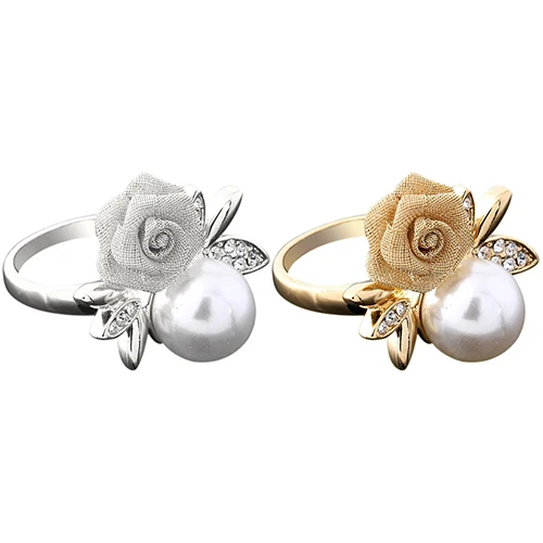 Bluelans Fashion Women's Rose Faux Pearl Clear Crystal Ring Party Jewelry | Украшения и аксессуары