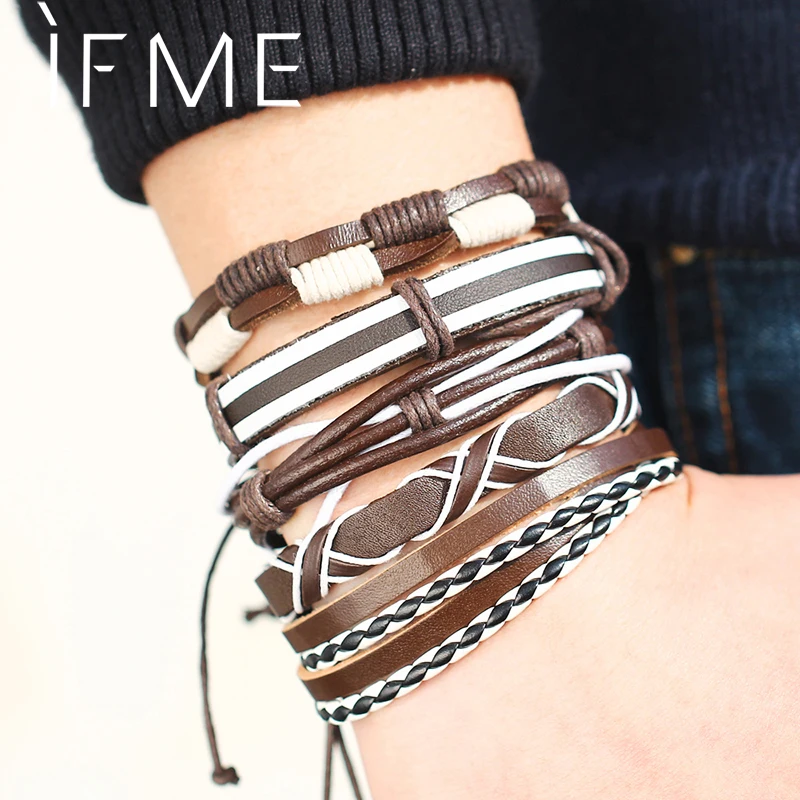 IF ME модные многослойные кожаные браслеты в стиле панк мужские популярные с