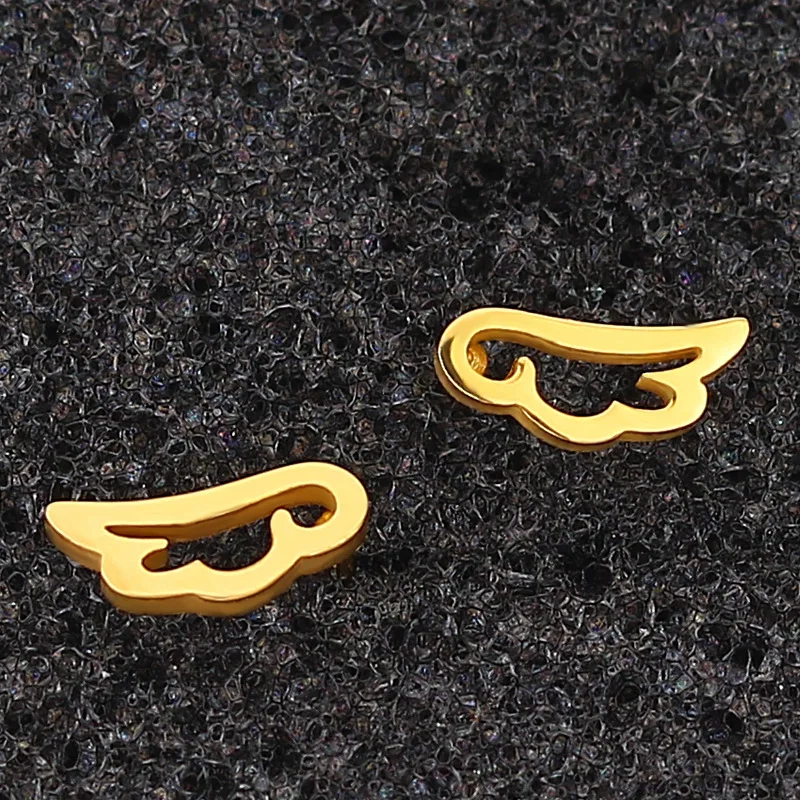 

FENGLI Vintage Black Stainless Steel Wing Stud Earrings for Women Girls Minimalist Jewelry Accessories Gifts