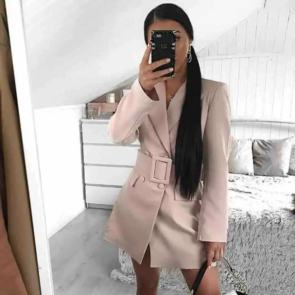 Женский двубортный блейзер с отворотами повседневный длинным рукавом и