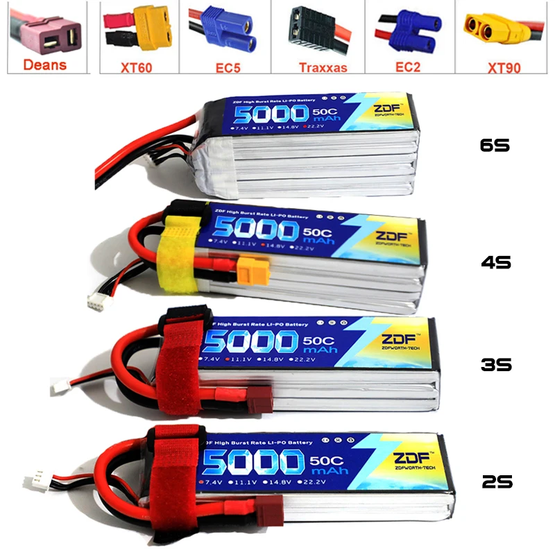 

ZDF FPV 450 500 7.4V 11.1V 14.8V 22.2V 5000mAh 50C 100C 2S 3S 4S 6S LiPo Battery For RC Helicopter Boat Traxxas Car Drone