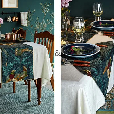 1 runner 4 napkins Bulbul Цветочный Хлопок Ткань Настольная дорожка Современные вечерние свадебные декорации для офиса отеля - Цвет: 1 runner 4 napkins