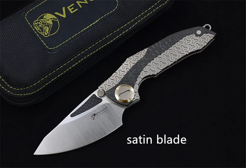 VENOM ARMOUR M390 стальной титановый CF Флиппер складной нож для отдыха на природе, охоты, выживания, карманные кухонные ножи для фруктов, EDC инструменты - Цвет: Gray Satin