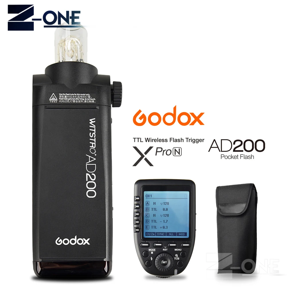 

Godox AD200 200Ws TTL GN60 HSS Flash Built-in 2.4G Wireless +Xpro-N Flash Trigger Transmitter For Nikon D800 D810E D5 D4 D750