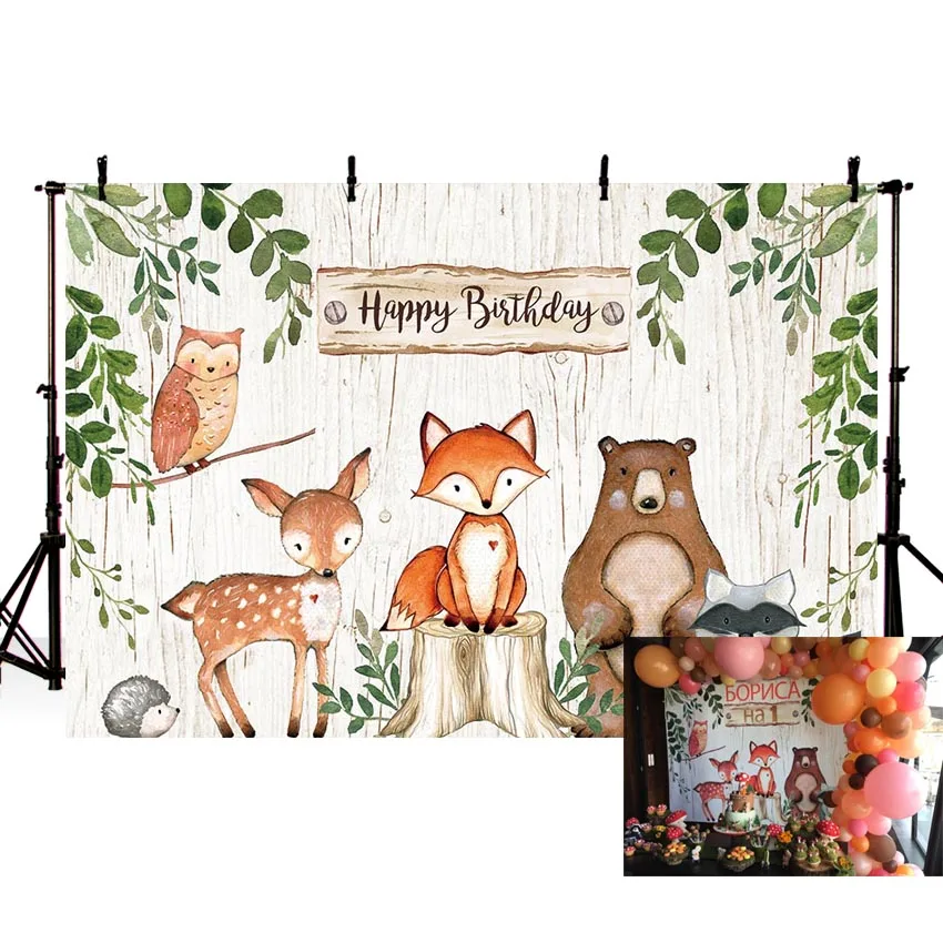 

MEHOFOTO7x5ft Vinyl Woodland Baby Shower Backdrops Flower Animal Birthday Party Backdrop Photography Prop Photo Backgroun AN-654