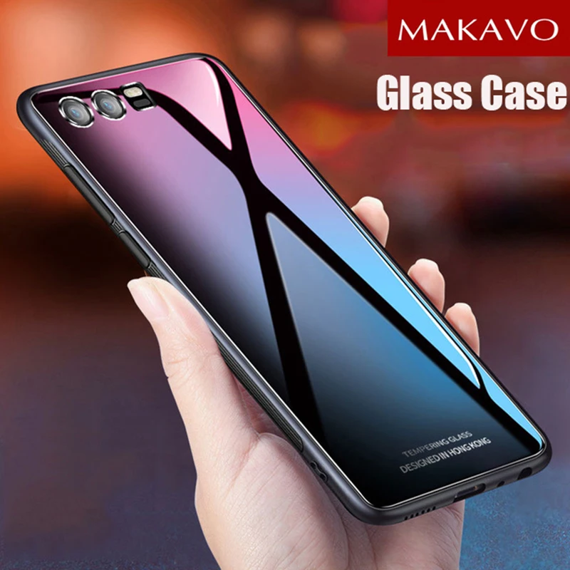 MAKAVO For Huawei Honor 9 Case Luxury Tempered Glass Back Cover Phone Cases 8 Pro Honor9 |