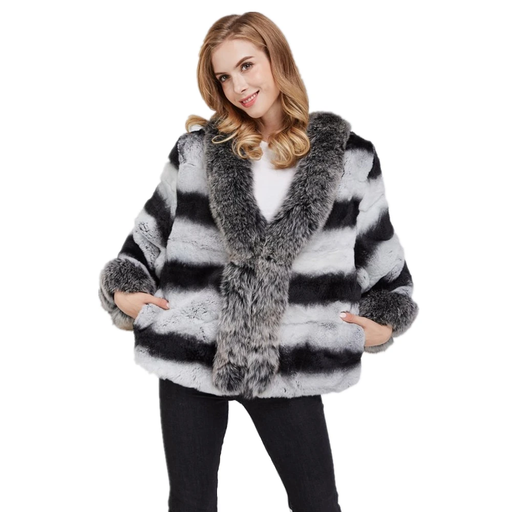 TOPFUR 2021 Luxury Real Fur Coats Winter Loose Short Coat Thick Winter Rex Rabbit Fur Standard Coats O-neck Half Sleeves Outwear enlarge
