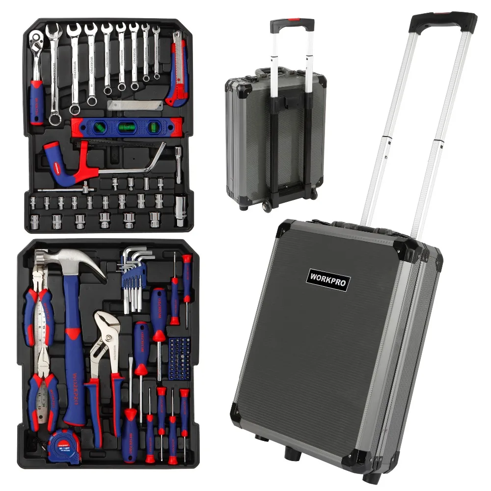 

WORKPRO 111PCS Home Tool Trolley Case Tool Set Aluminum Box Set Household Tool Kits For Home Repair