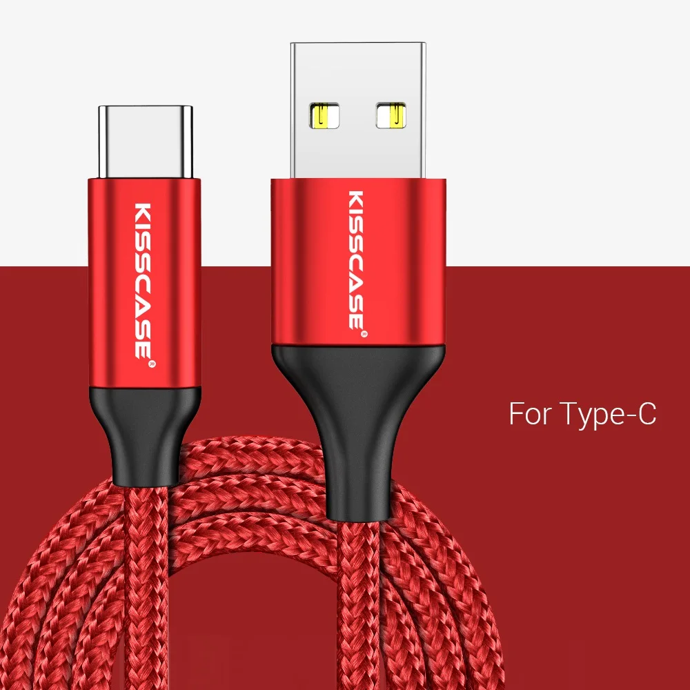 KISSCASE 3A Тип usb C кабель для Xiaomi Redmi Note 7 USB-C мобильный телефон для быстрой зарядки Тип-C кабель для samsung Galaxy S10 S9 S8 кабель зарядки - Цвет: Красный