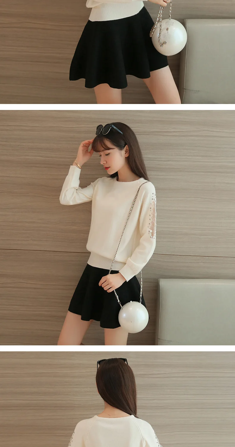 OHCLOTHING свободные женские короткие кружевные бисером на осень-зиму Для женщин свитер универсальная рубашка Одноцветный пуловер Трикотаж