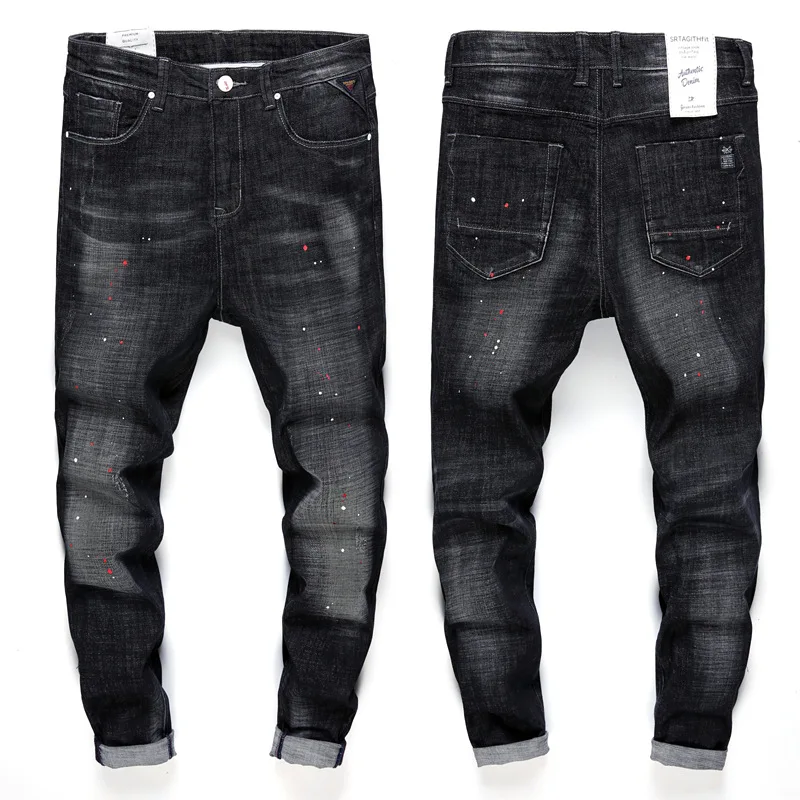 2019 мужские рваные джинсы индивидуальные Стрейчевые облегающие брюки с рисунком