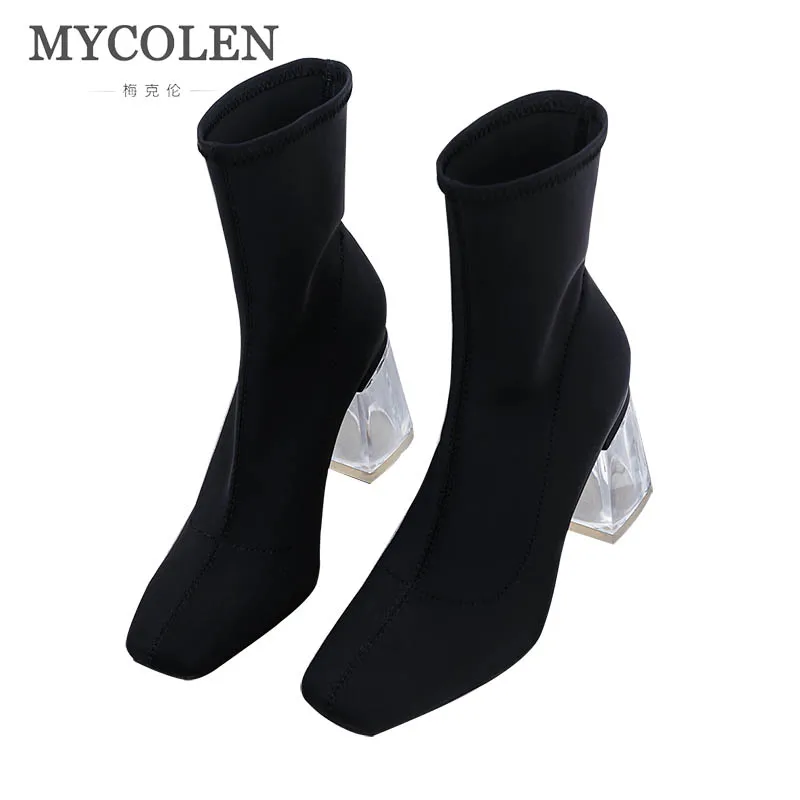 MYCOLEN/2018 женские ботильоны на высоком массивном каблуке в стиле ретро черные