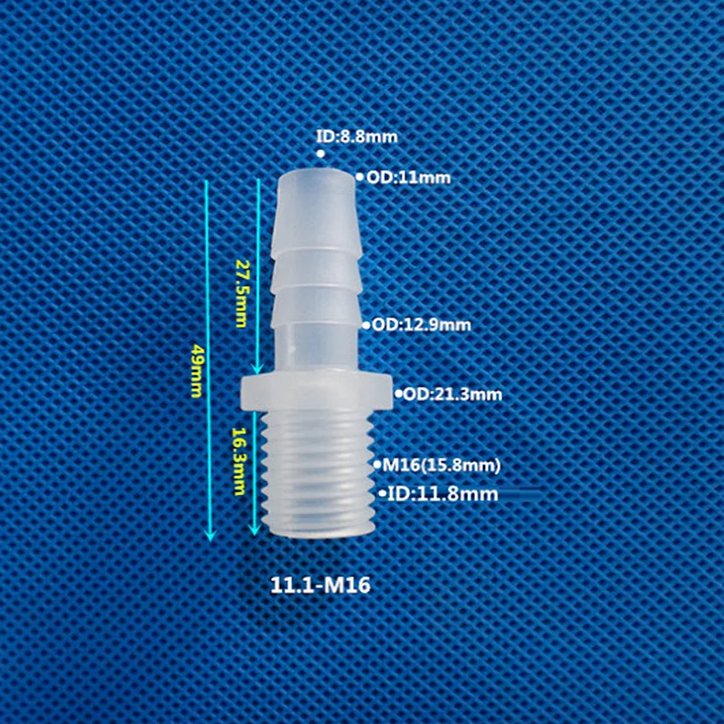 11.1-M16 50 шт M14/M16-3.9~ 16 пагода наружная резьба Straght разъем прозрачный белый Пластик Air насосная труба переходник для фитинга Agricultral - Цвет: 11.1-M16