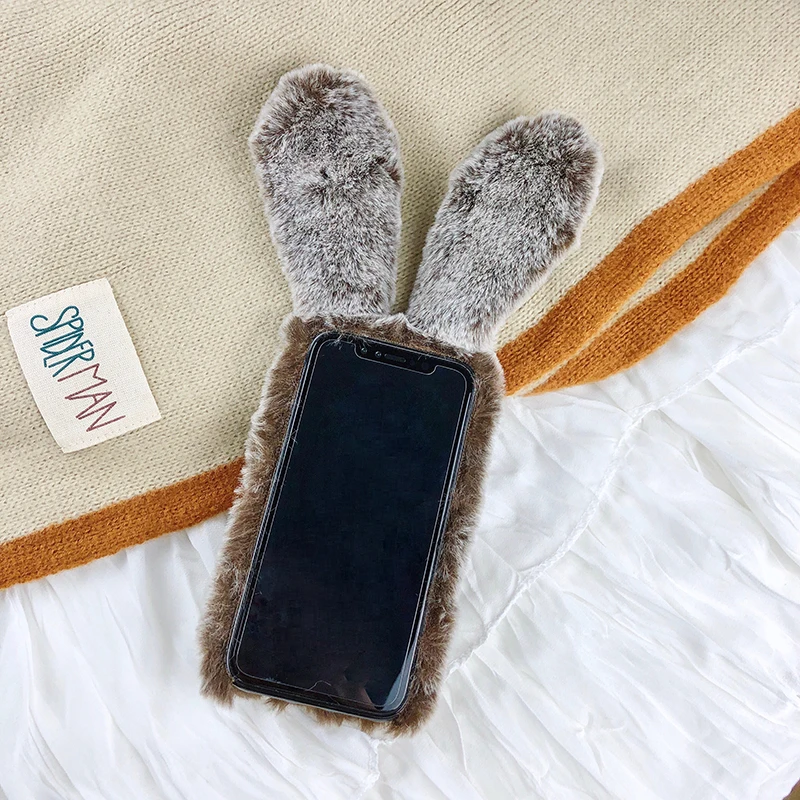 Меховой плюшевый чехол для телефона с кроличьими ушками для samsung S10 Plus A750 huawei P30 Pro Чехол с кроличьими ушками для iPhone 7 8 6 6s Plus X XR XS Max