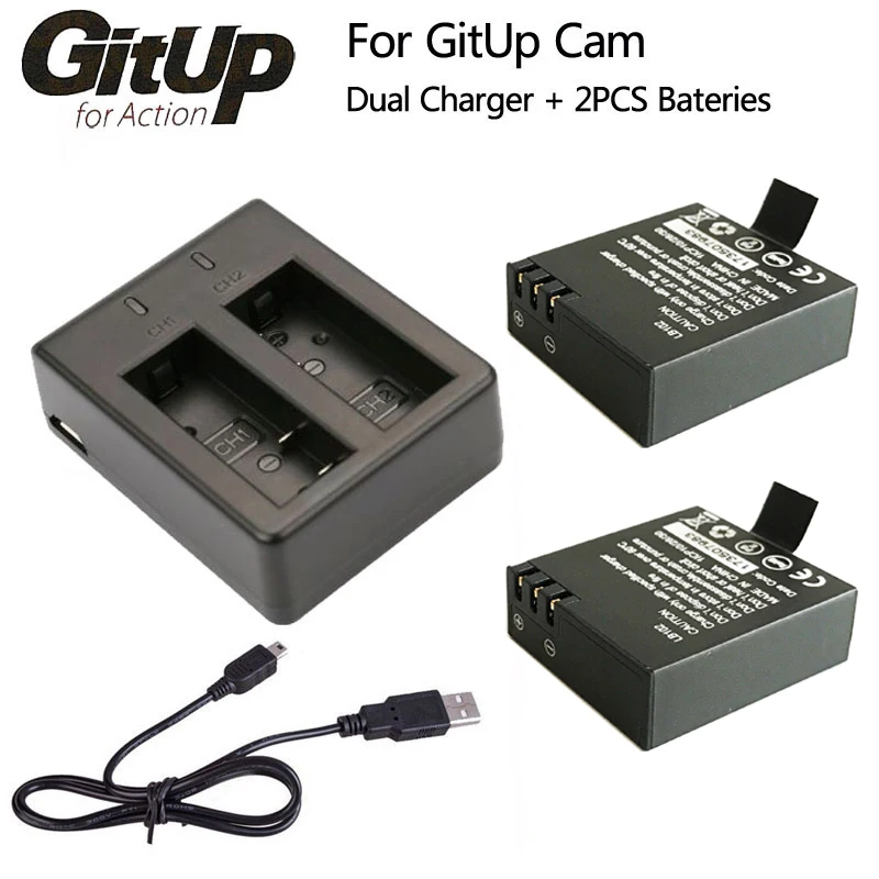 Оригинальный литий ионный аккумулятор GitUP 2 шт. 1000 мАч + двойное зарядное